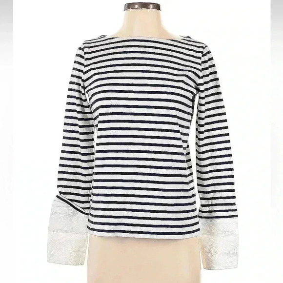J. Crew Navy & White Striped Boatneck Top Blouse With Built In Cuffs Size XS - Picture 6 of 6